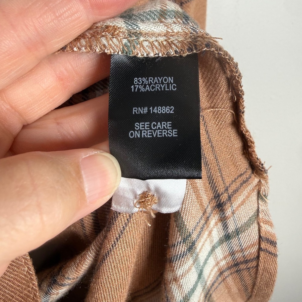 NWT Torrid Tan White Flannel Button Down Long Sleeve Tunic Shirt Size 2X - Picture 5 of 6